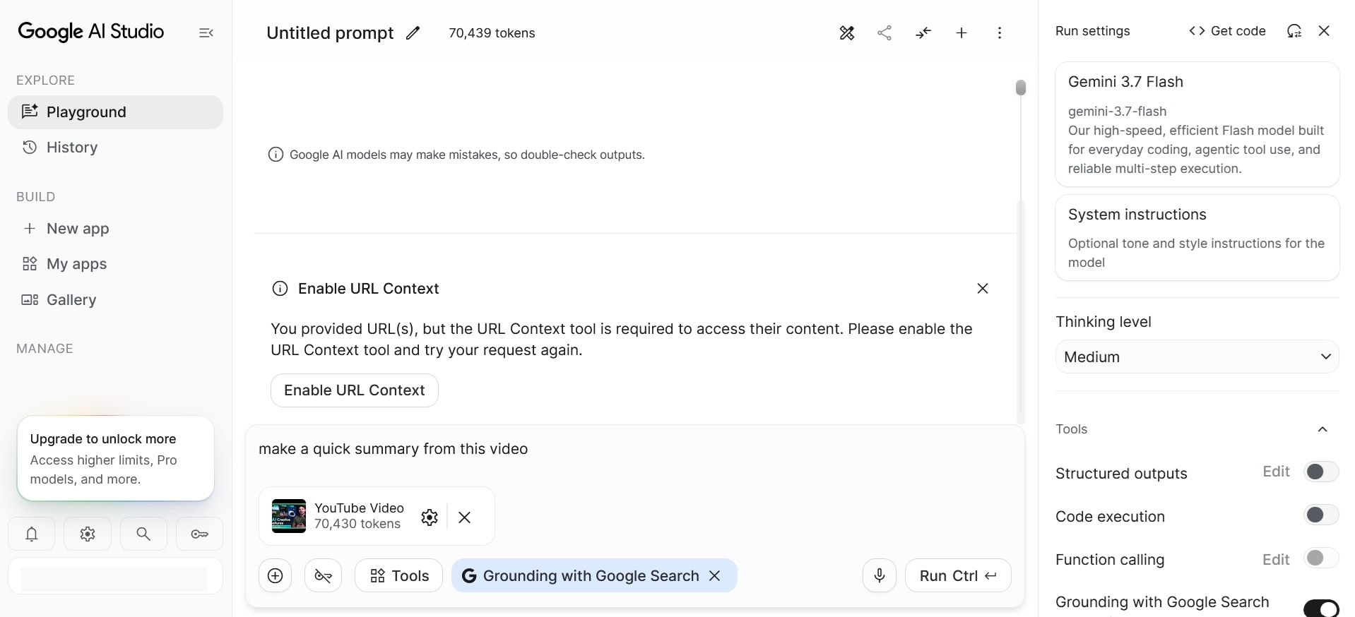Añadir un video a Google AI Studio