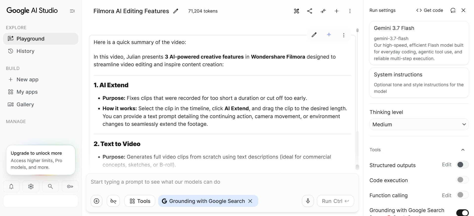 Revisar un análisis de video en Google AI Studio