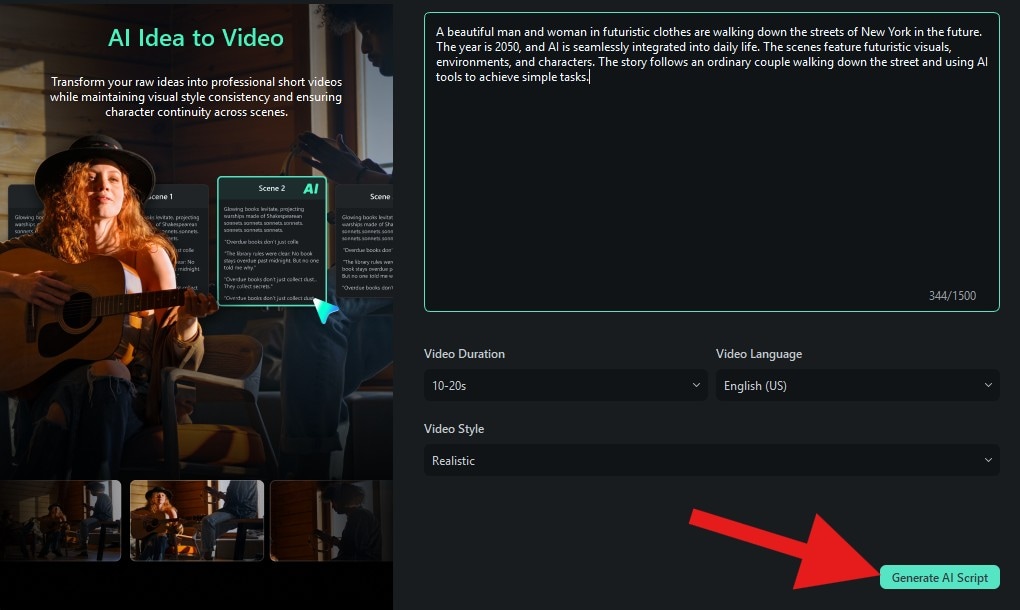 generate script ai idea to video