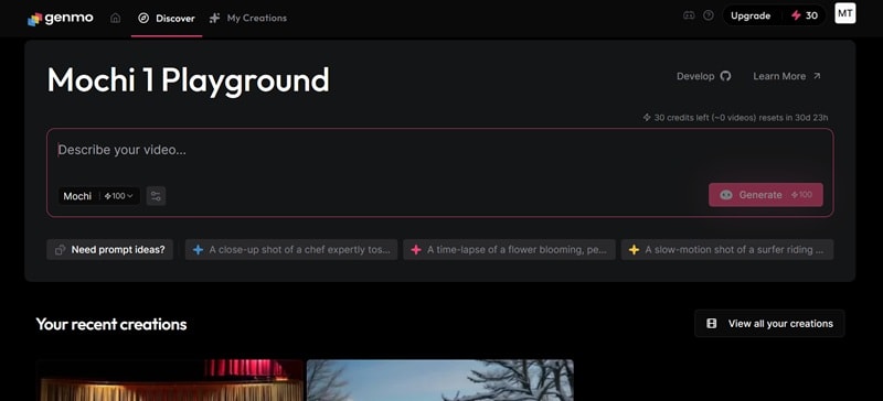 enter prompt using mochi 1