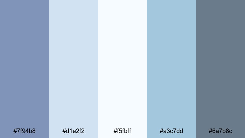 gentle tidal breeze glaucous color palette with hex codes