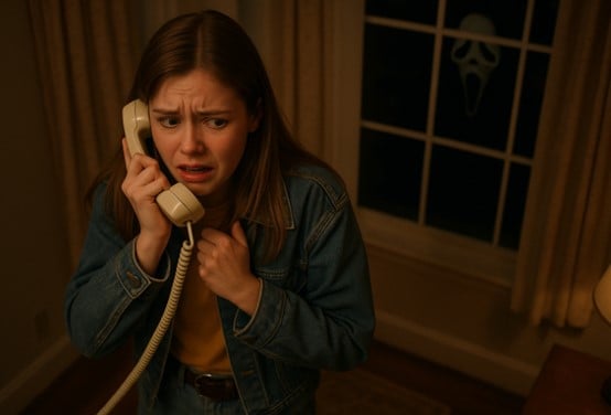 Cinematic ghostface embrace scene