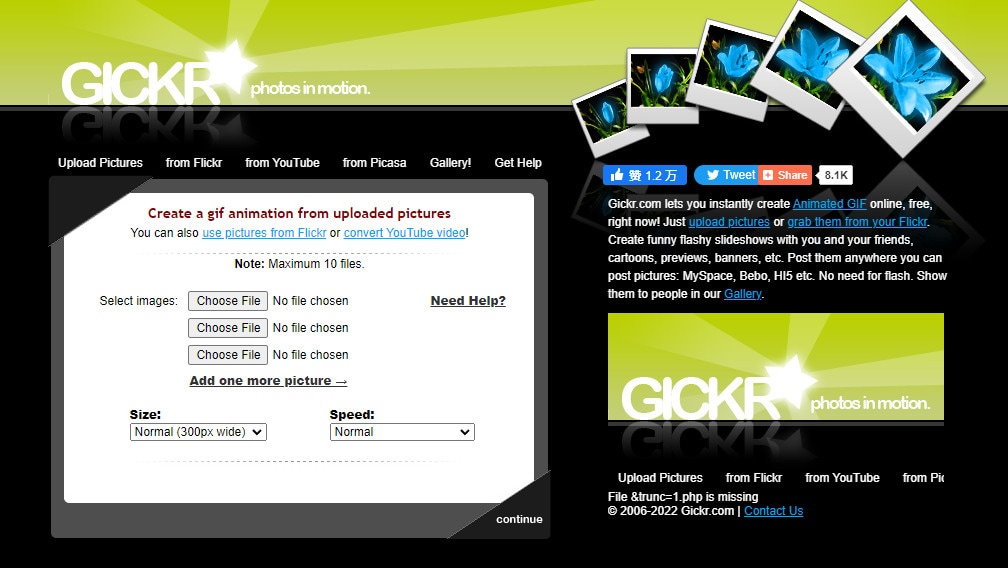 Gickr Gif maker interface