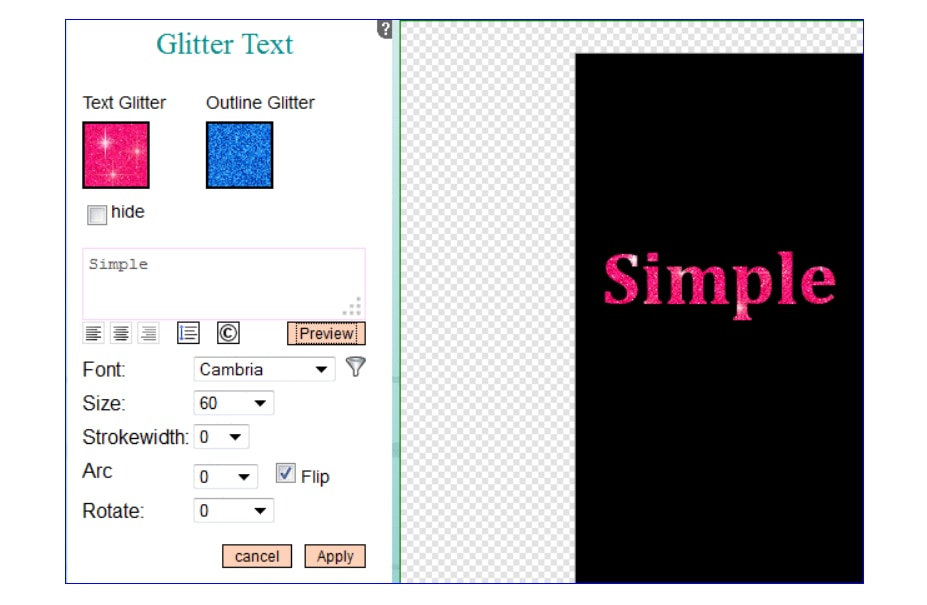 online image editor glitter text