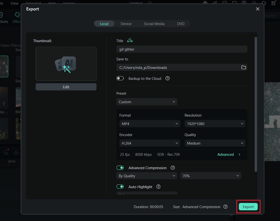 export the glitter text