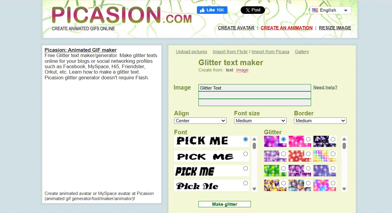 picasion gif glitter text maker
