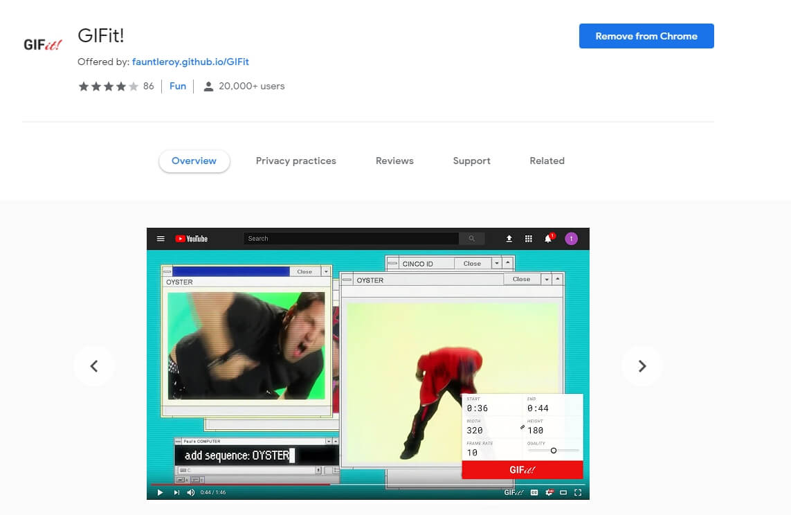   YouTube to GIFs Extension GIFIt