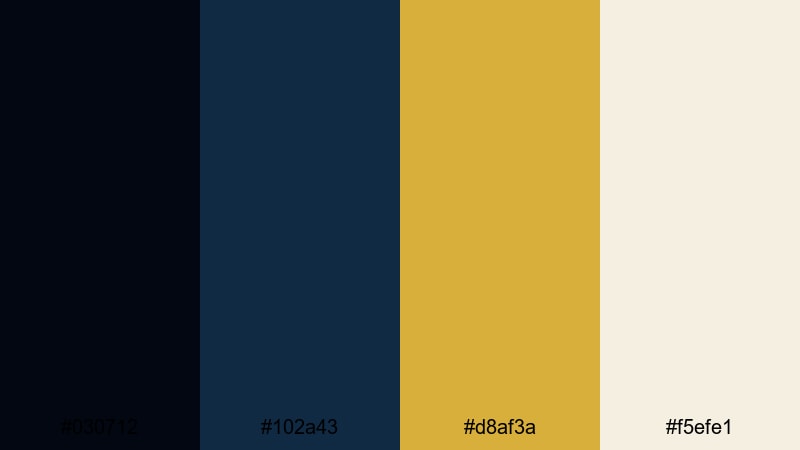 gilded nightfall minimal gold dark blue color palette with hex codes