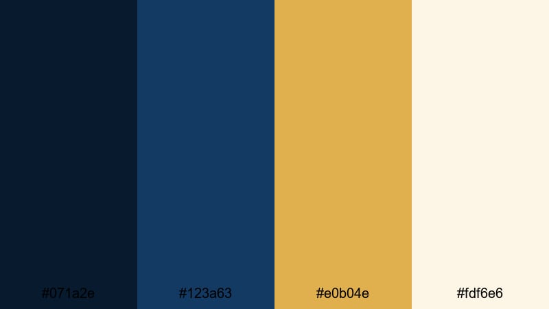 gilded sapphire soiree gold navy blue color palette with hex codes