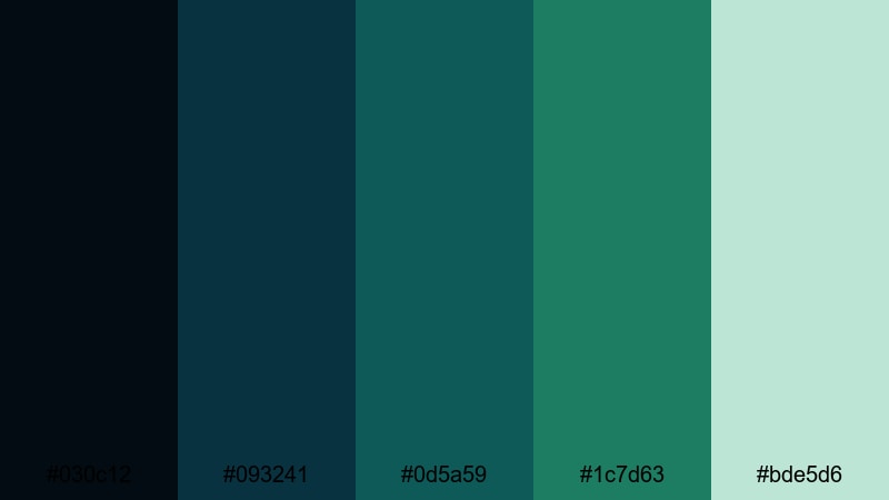 glacier bay forest blue dark green color palette with hex codes