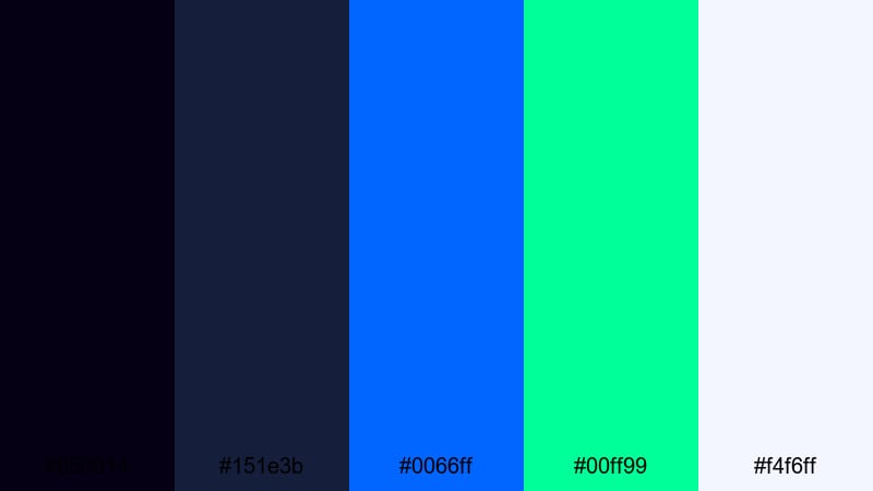 glitchwave overdrive blue neon green color palette with hex codes