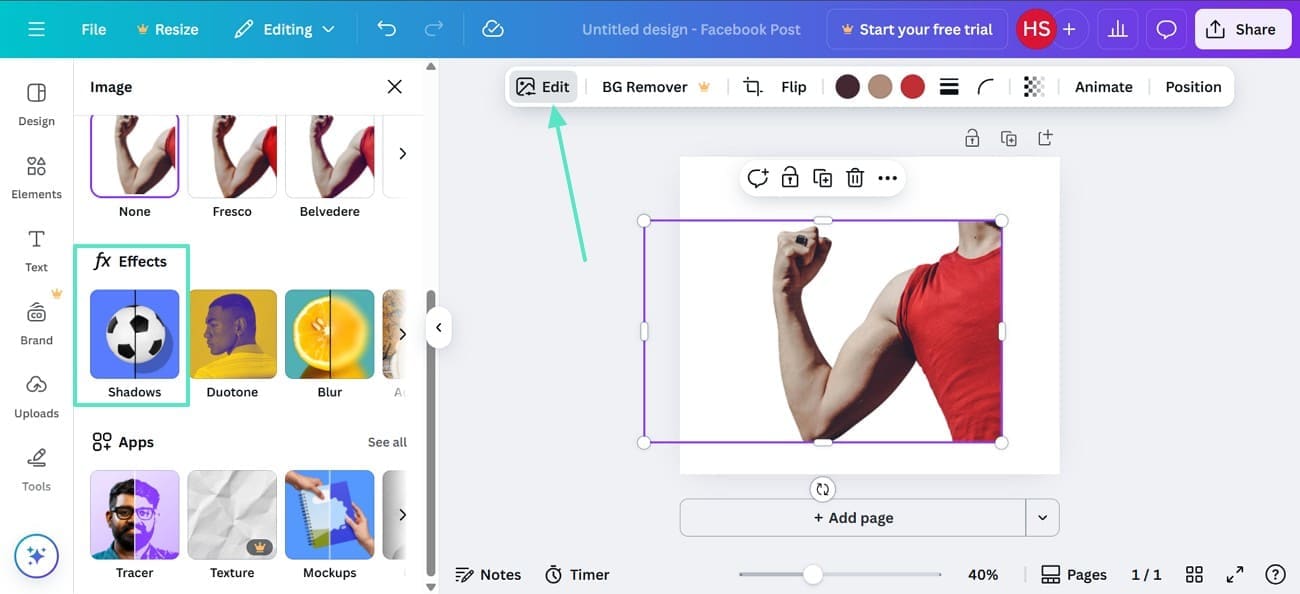 select shadows effects canva