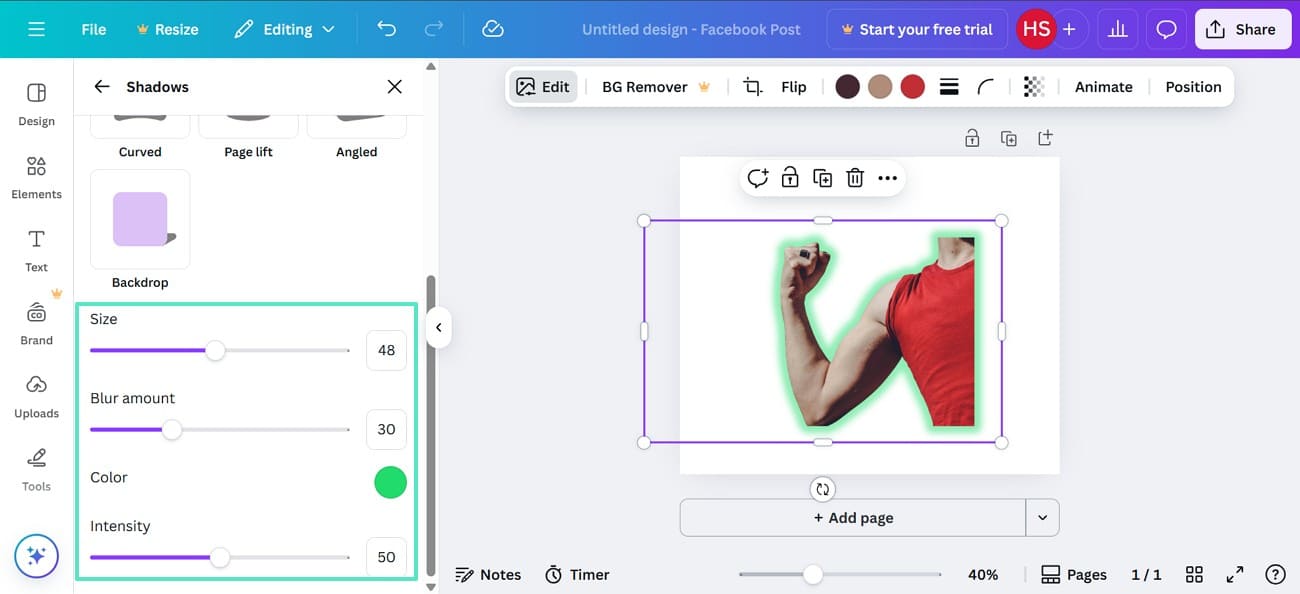 customize size and intensity of effect