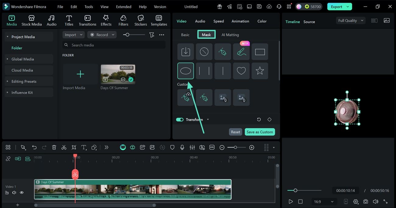 select shape mask filmora