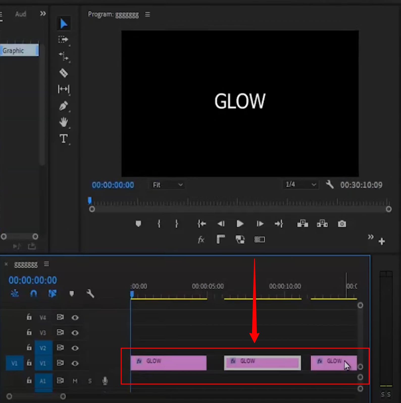 premiere pro timeline with three text effects layers