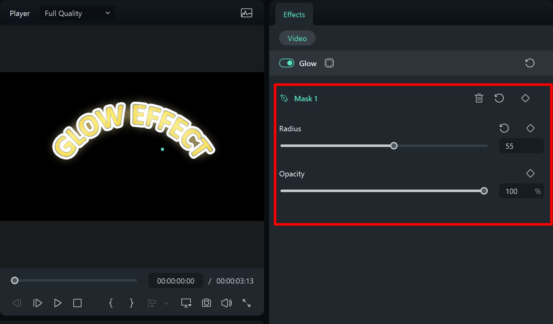 filmora glow effect settings