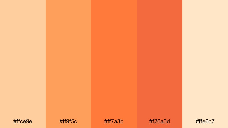 golden citrus sunset orange peach color palette with hex codes