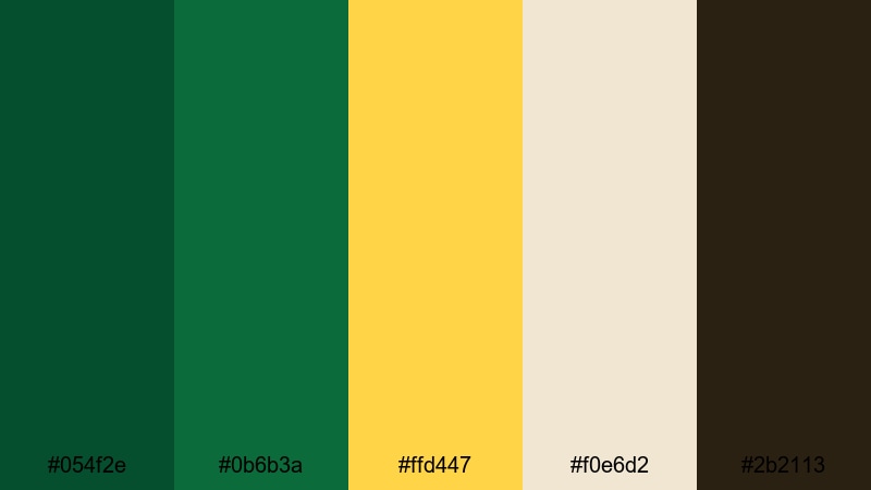golden grove opening yellow dark green color palette with hex codes