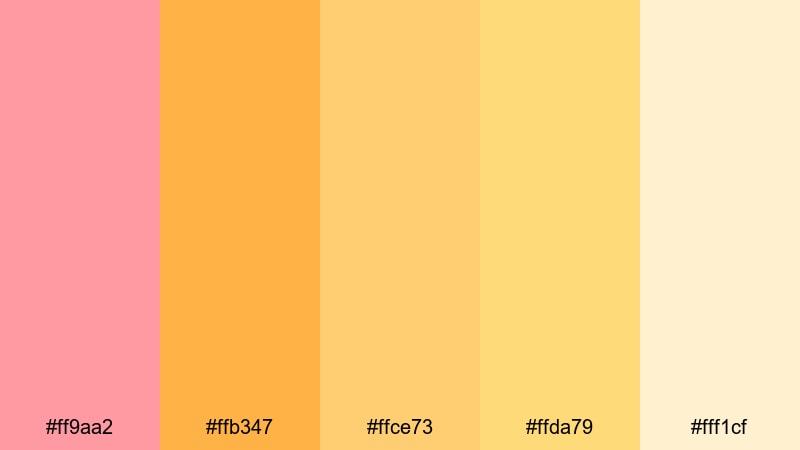 golden hour boardwalk pink yellow orange color palette with hex codes