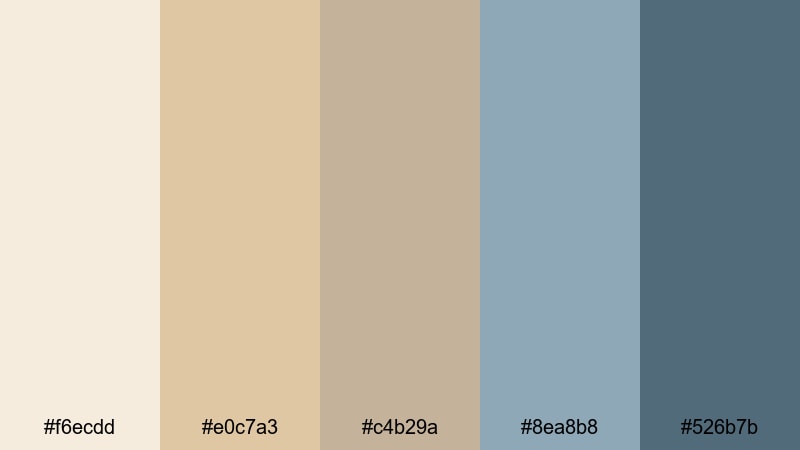 golden hour dock beige blue color palette with hex codes