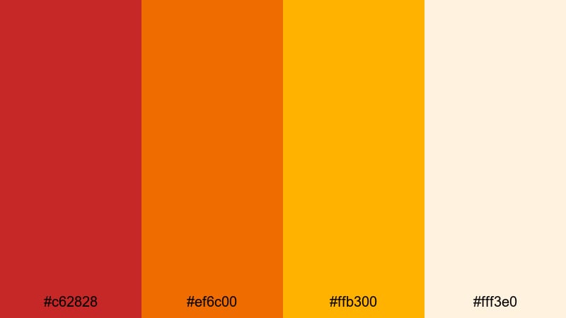 golden hour ember red orange yellow color palette with hex codes