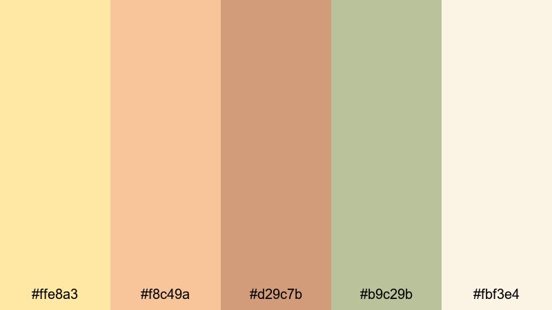 golden indie afternoon pastel yellow color palette with hex codes