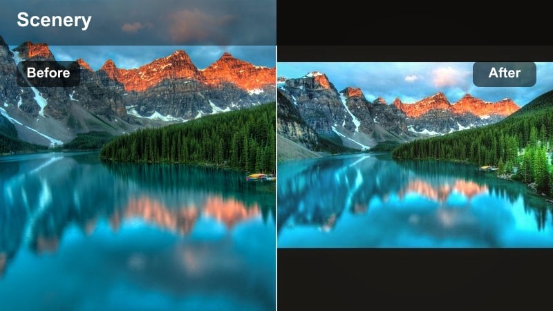 Golden hour filter on a forest trail with warm light rays.