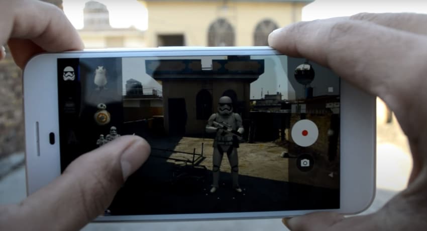 Star Wars Sticker auf den Kamerabildschirm ziehen
