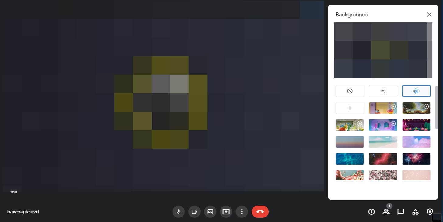 Google Meet blur background options