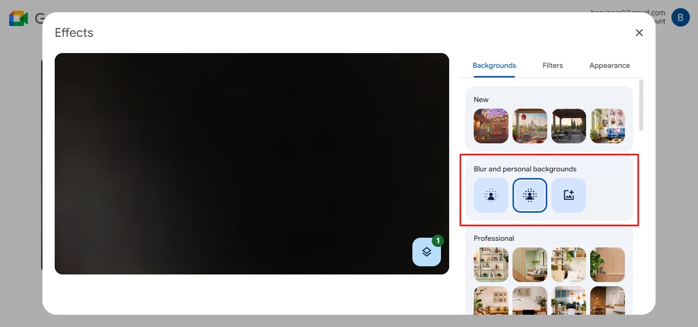 blur or slightly blur camera background in google meet