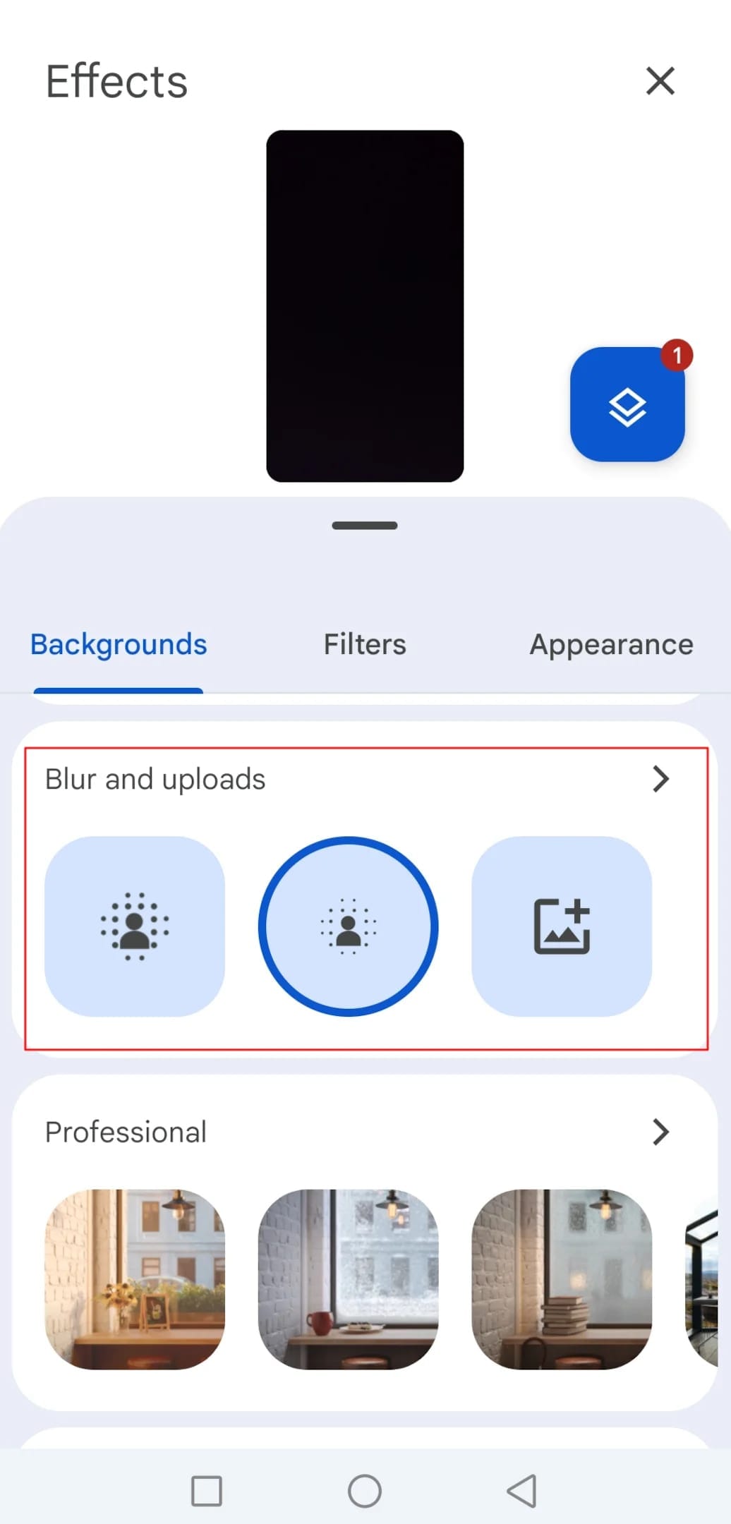 blur camera background google meet mobile app