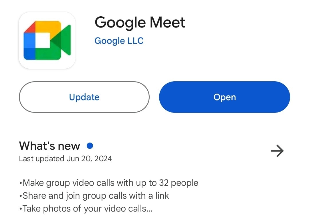 update the google meet app