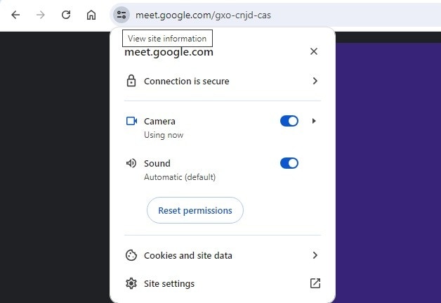 change your browser's camera access settings