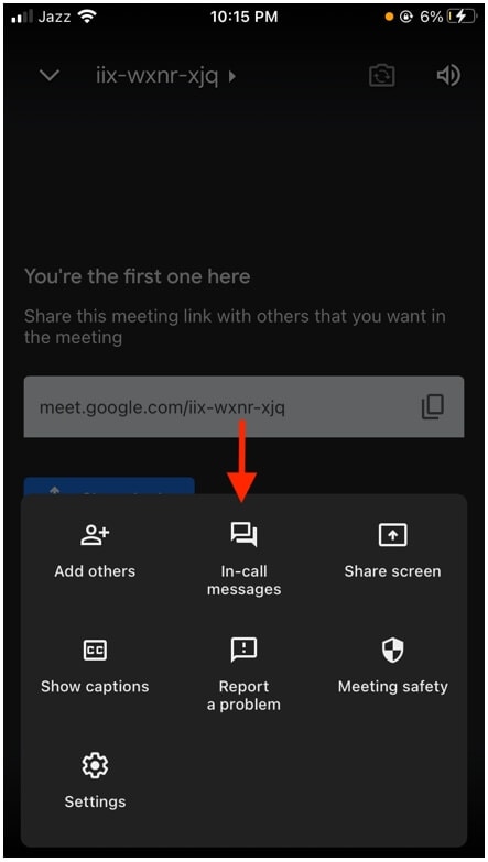  Google Meet in-call message button
