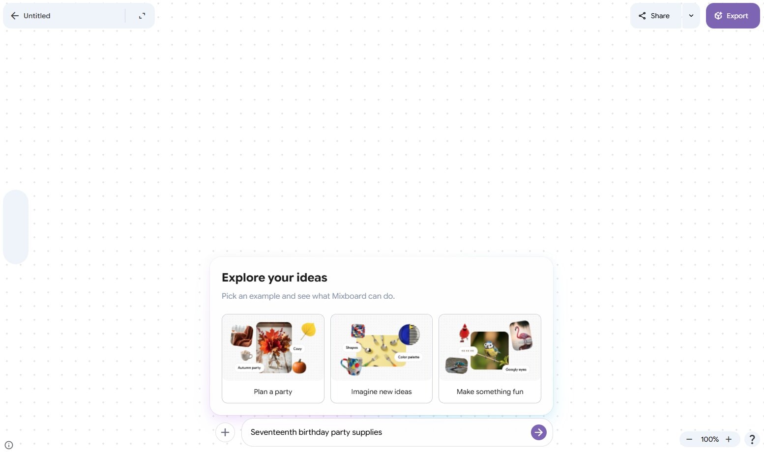 Google Mixboard 프롬프트 입력 예시