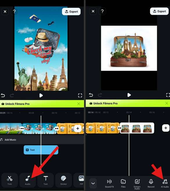 activate audio feature using filmora mobile