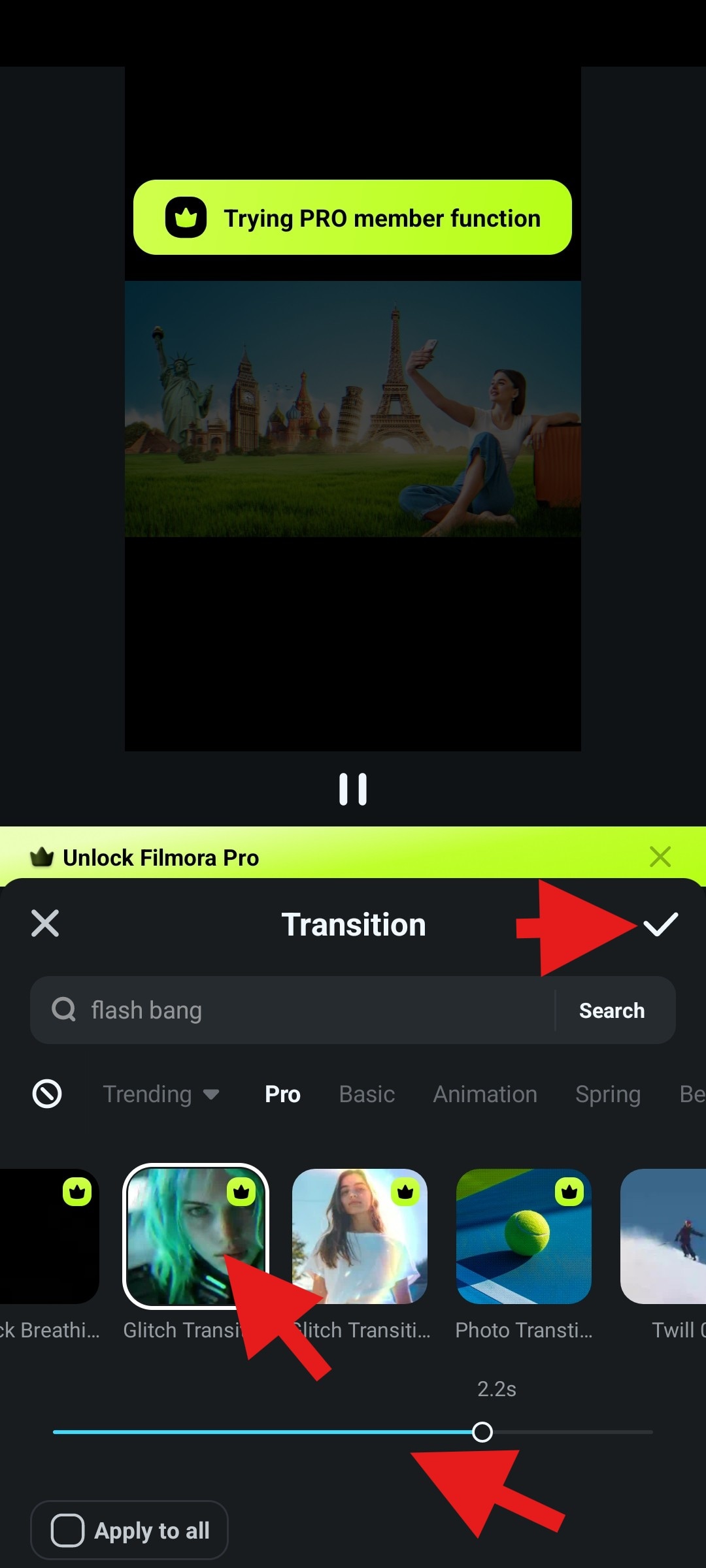 pick a transition effect and preview