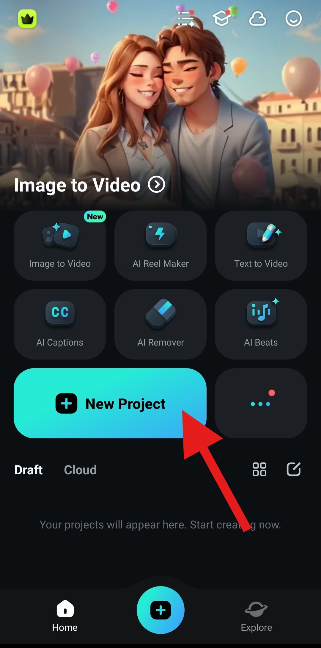 create a new project filmora mobile
