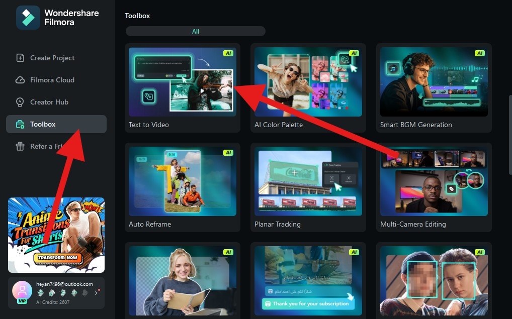 activate text to video feature filmora pc