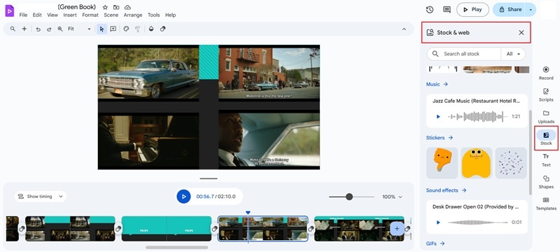 browse through google vids media library