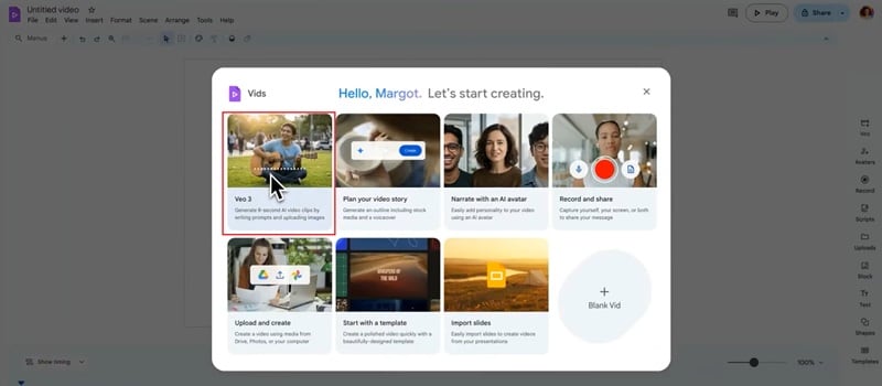 google vids pro plan interface