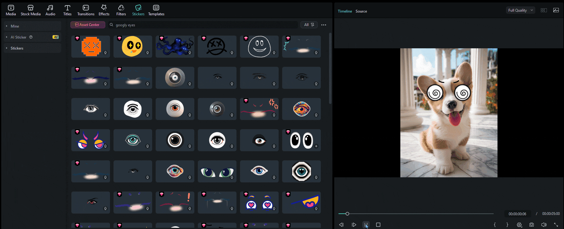 filmora googly eyes stickers