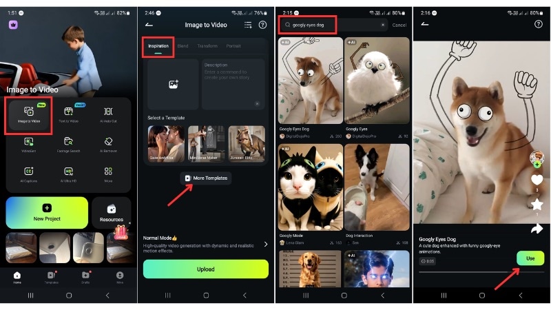 select the googly eyes dog template