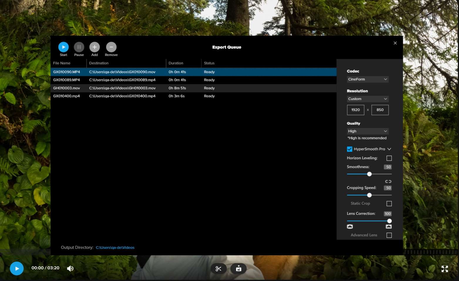 gopro player batch export