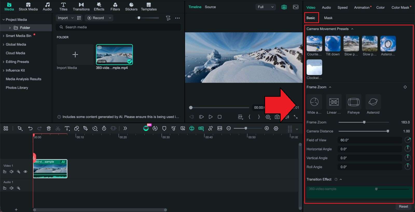 filmora 360 video editing