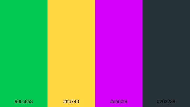 gradient glitch wave green yellow purple color palette with hex codes