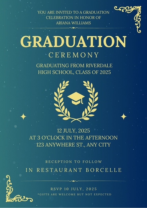 classic and formal graduation invitation card