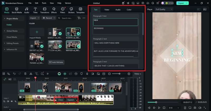 edit the text and continue editing