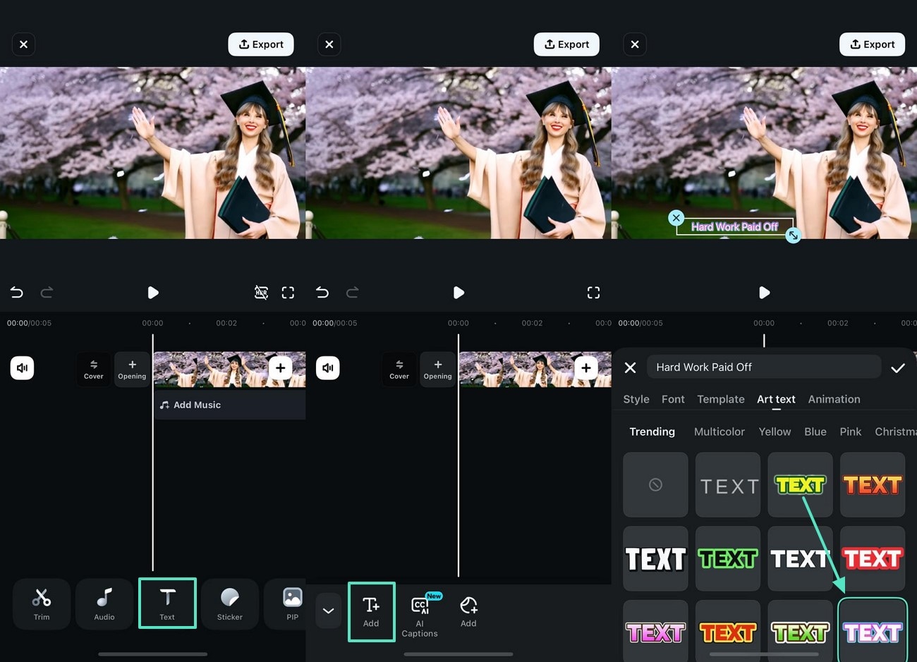 add text to graduation video