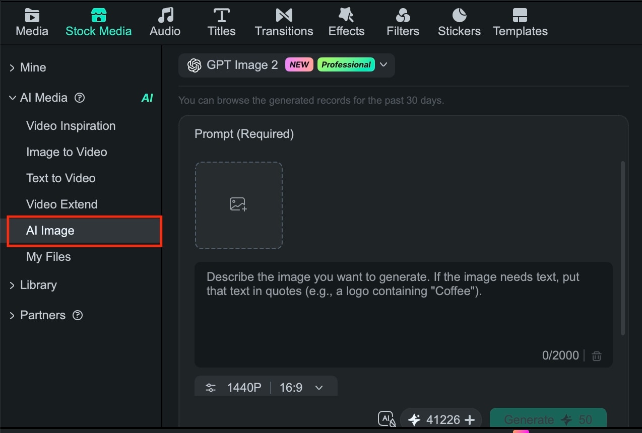 go to filmora ai image tool